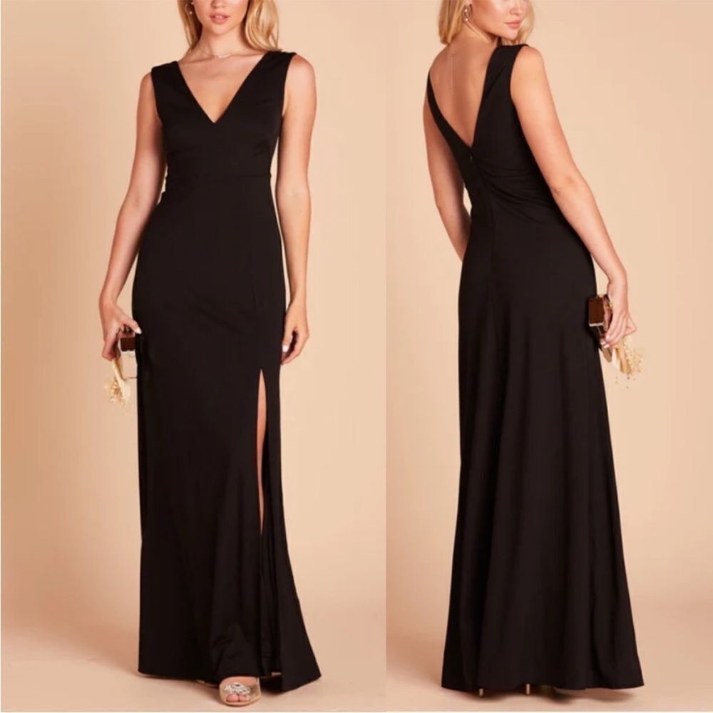 Birdy Grey Shamin Black Crepe Maxi with Slit Bridesmaid Dress Sz L